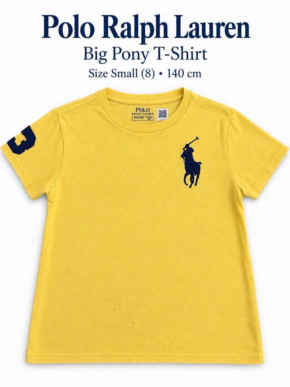 Polo Ralph Lauren Big Pony Boys Yellow Logo Cotton Crew Tee Size 8